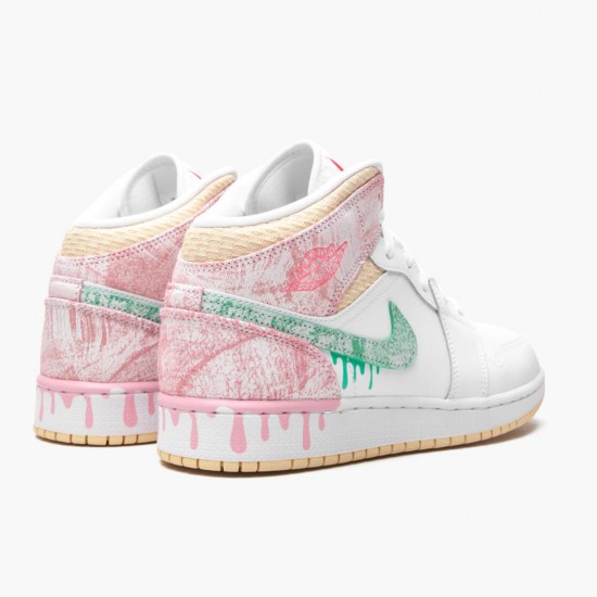 PK Shoes Air Jordan 1 Mid SE GS Ice Cream White/Arctic Punch/Pale Vanilla/Green Glow DD1666-100