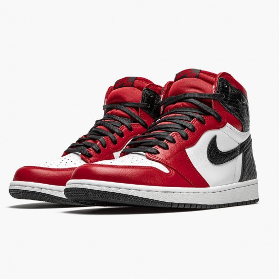 PK Shoes Air Jordan 1 High Retro Satin Snake Gym Red/Whte Black CD0461-601