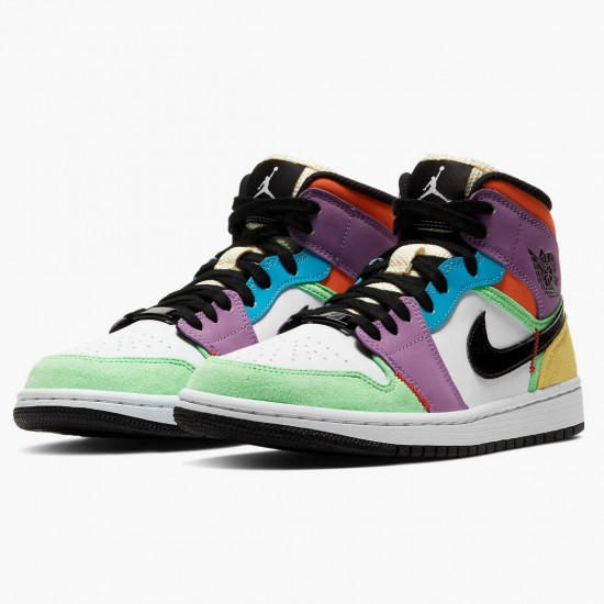 PK Shoes Air Jordan 1 Mid SE Multicolor White/Black/Lightbulb Team Ora CW1140-100