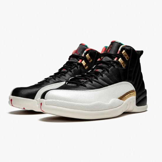 PK Shoes Air Jordan 12 Retro 2019 CNY Chinese New Year Black/Sail-Metallic Gold-True Red CI2977-006