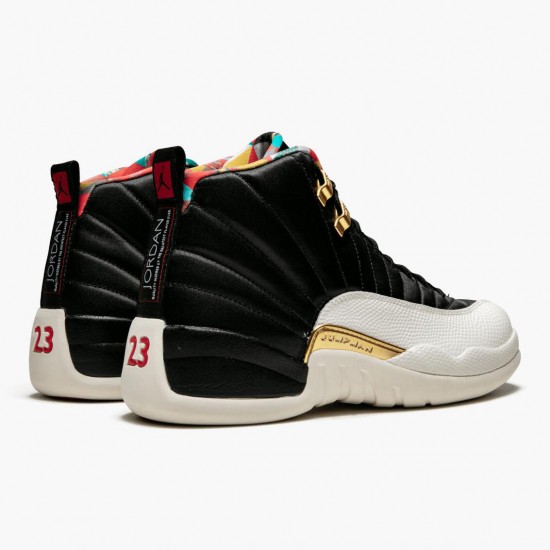 PK Shoes Air Jordan 12 Retro 2019 CNY Chinese New Year Black/Sail-Metallic Gold-True Red CI2977-006