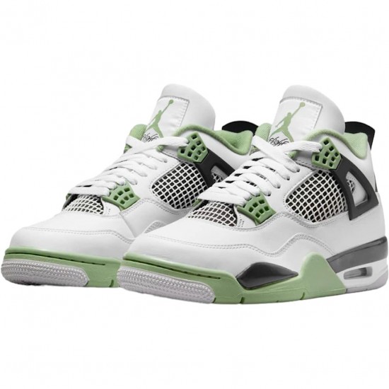 PK Shoes Air Jordan 4 Retro White Oil Green Dark Ash White/Seafoam/Dark Ash/Neutral Grey AQ9129-103