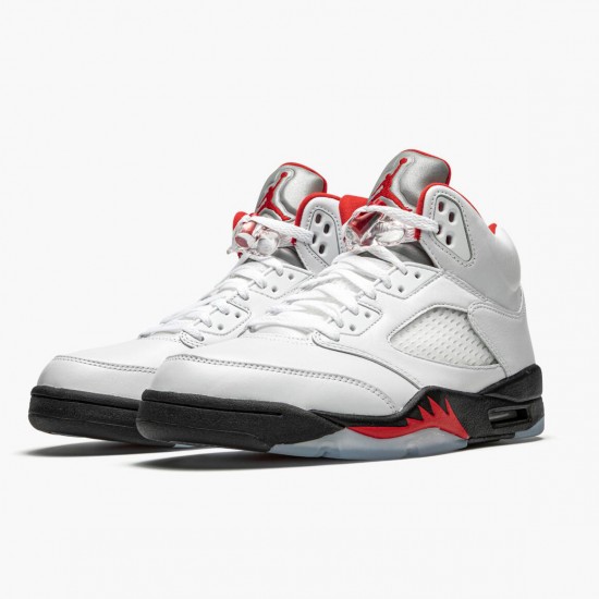 PK Shoes Air Jordan 5 Retro Fire Red Silver Tongue True White/Fire Red/Black DA1911-102