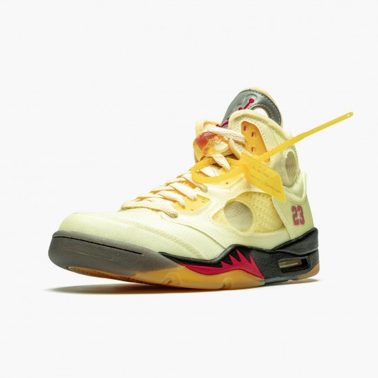 PK Shoes Off-White x Air Jordan 5 Retro Sail Sail/Fire Red/Muslin Black DH8565-100